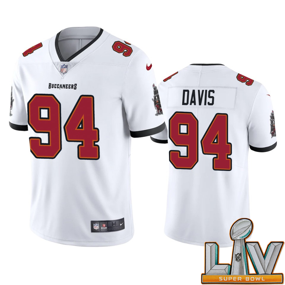 Super Bowl LV 2021 Tampa Bay Buccaneers Men Nike NFL #94 Khalil Davis White Vapor Untouchable Limited Jersey